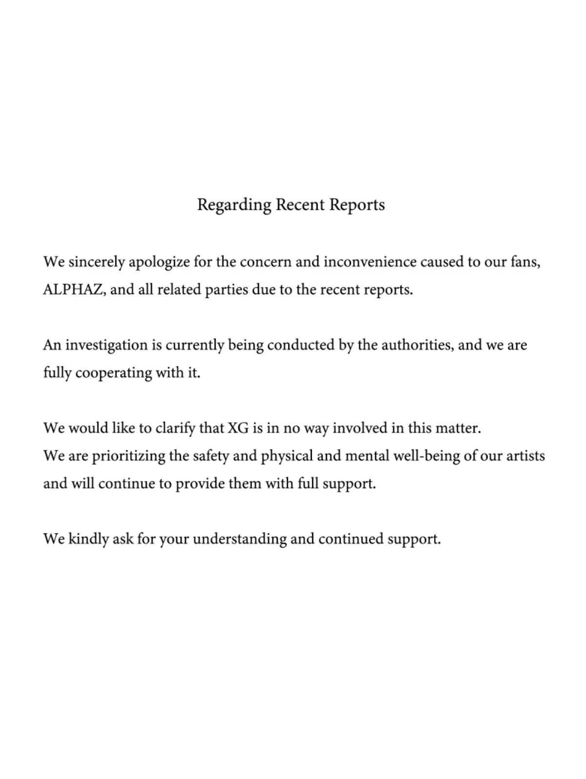 XG's statement (X)