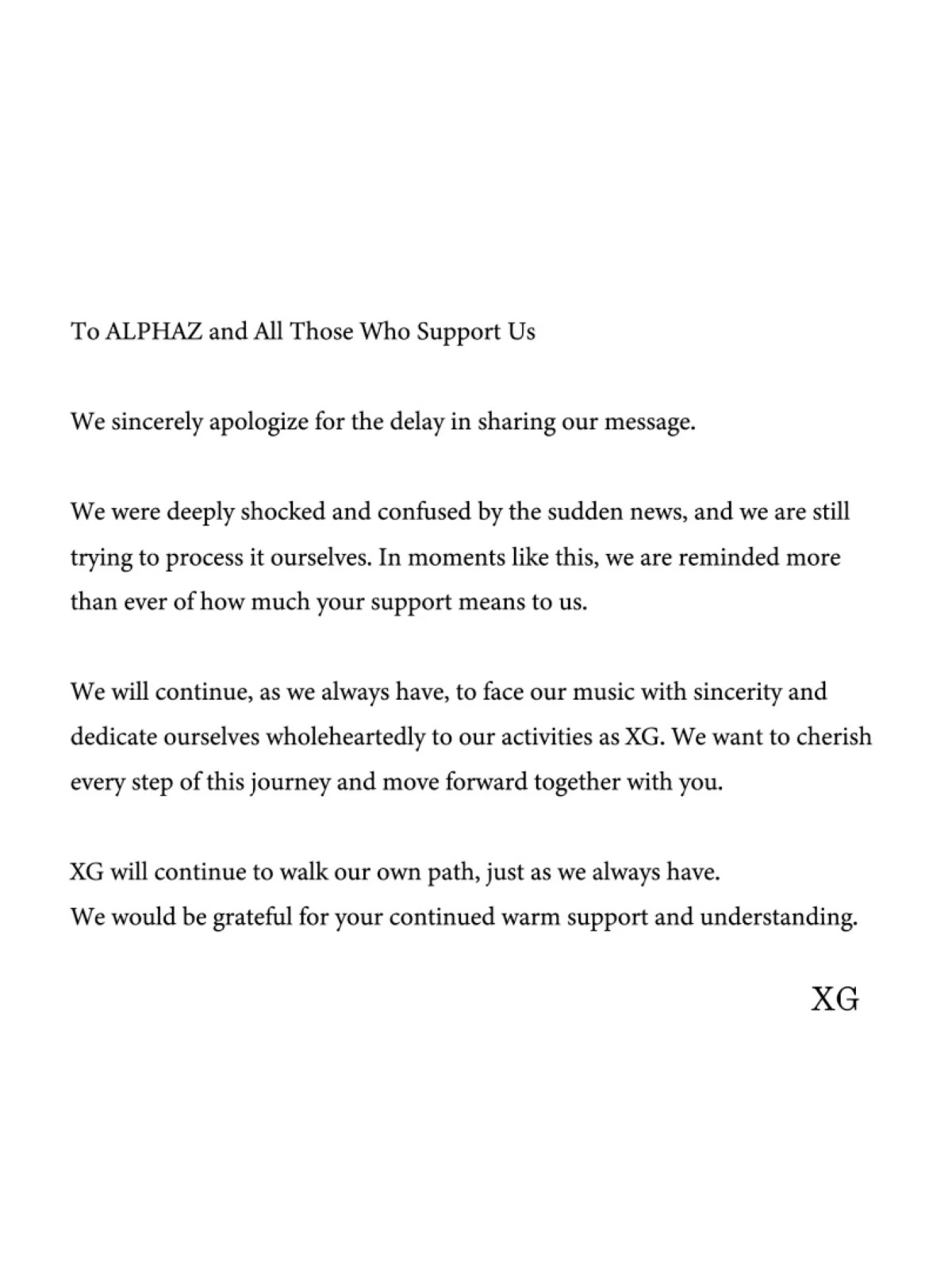XG's statement (X)