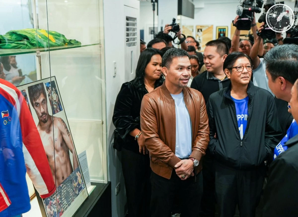 President Ferdinand R. Marcos Jr. and People's Champ Manny Pacquiao meet during the handover ceremony of some of Pacquiao's memorabilia to the National Sports Museum on Feb. 24, 2026. (Photo courtesy of PCO)