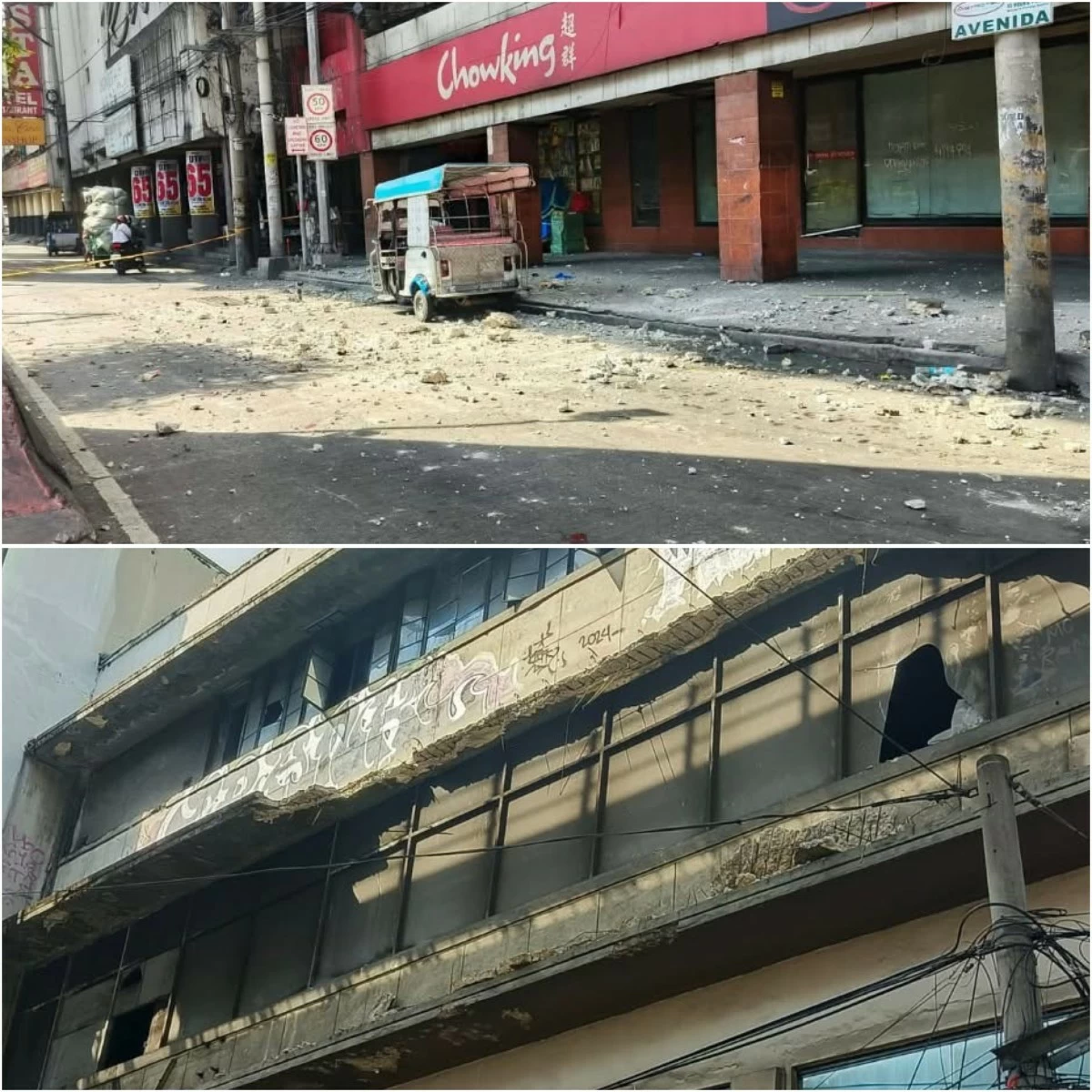 A section of Recto Avenida was temporarily closed to the public after debris from an old building hit an e-trike driver on Wednesday, Feb. 25. (Photo from MDRRMO)