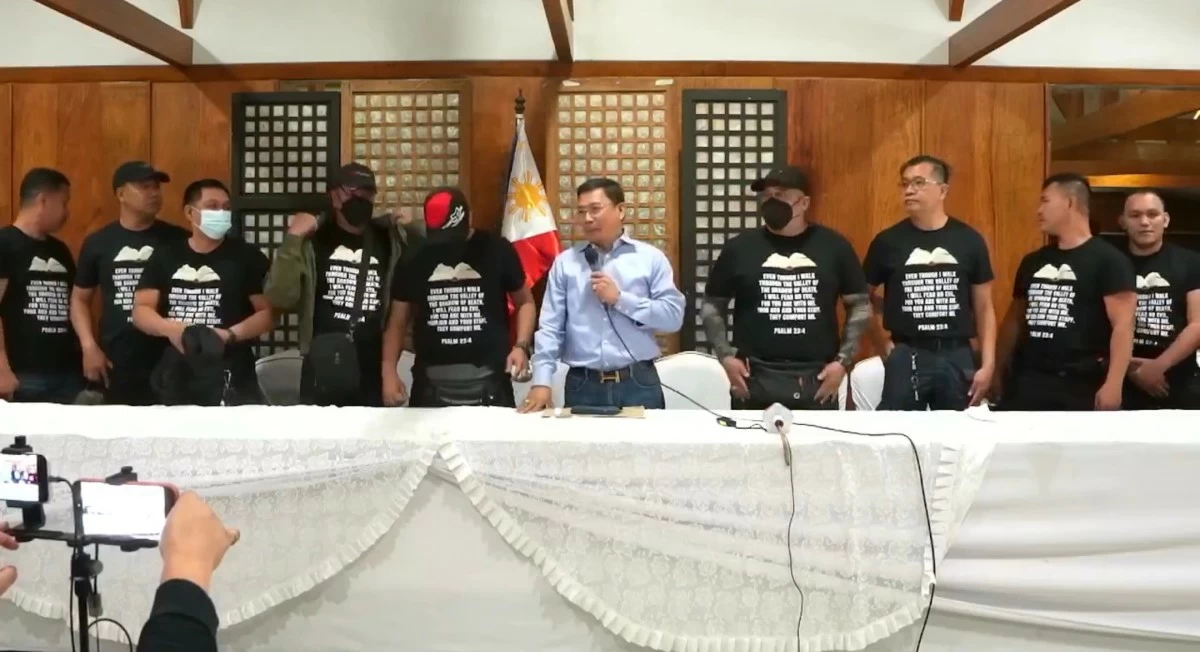 Pork Barrel Fund Scam whistleblower Atty. Levi Baligod on Tuesday, Feb. 24, presents the 18 men who were said to be former workmates of Orly Guteza during his time as Zaldy Co's security personnel. The men were said to have allegedly delivered suitcases filled with money to the houses of several high-ranking government officials, including Co, the President, and former House Speaker and Leyte Rep. Martin Romualdez. (Photo from Mike Defensor)