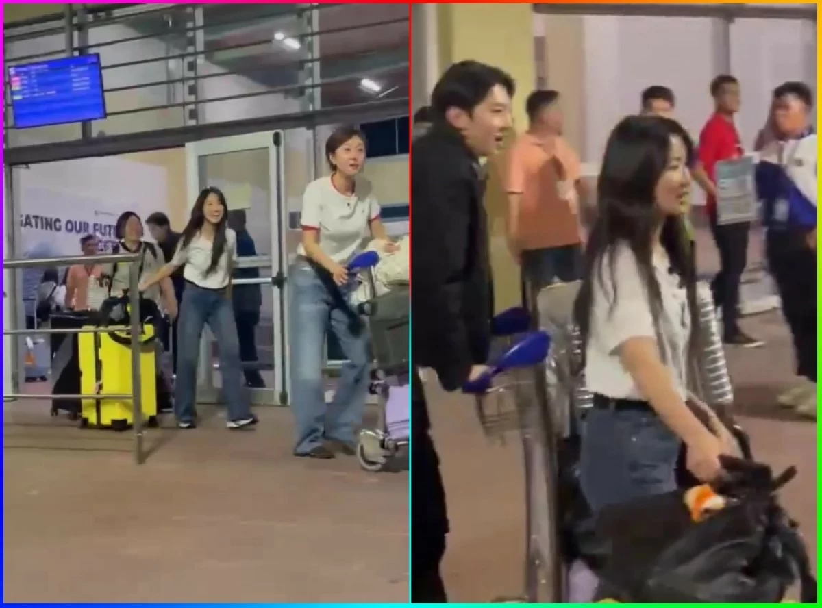 Korean celebrities Kim Hye-yoon, Dex, Yum Jung-ah, and Park Joon-myeon  arriving at Bohol-Panglao International Airport in the Philippines (Screenshots from Margilyn Cabildo's video) 

