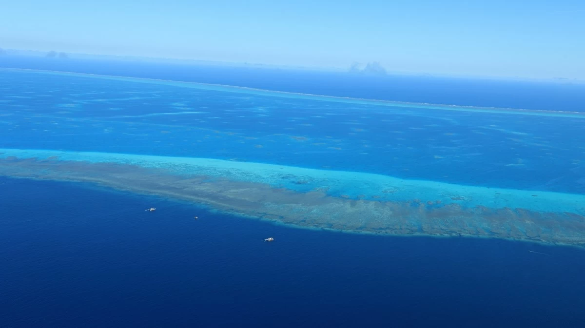 Filipino fishing boats are monitored at Bajo de Masinloc in the West Philippine Sea during an aerial search of the Philippine Coast Guard (PCG) on Oct. 6, 2022. (Photo: PCG)
