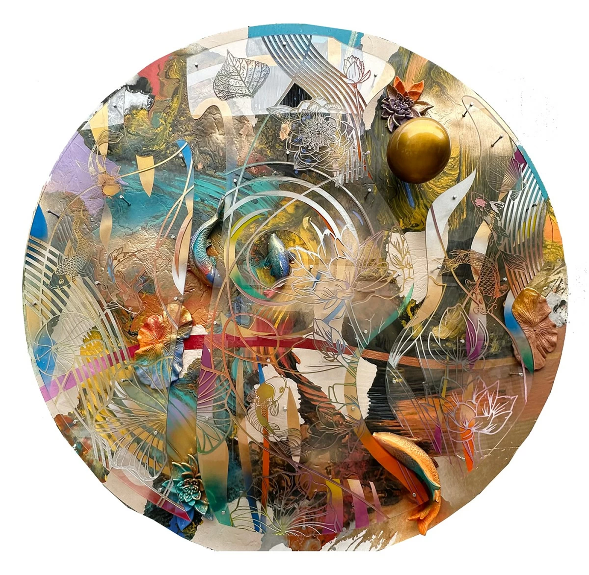 'NEW EARTH' multimixed media on round canvas, 2026
