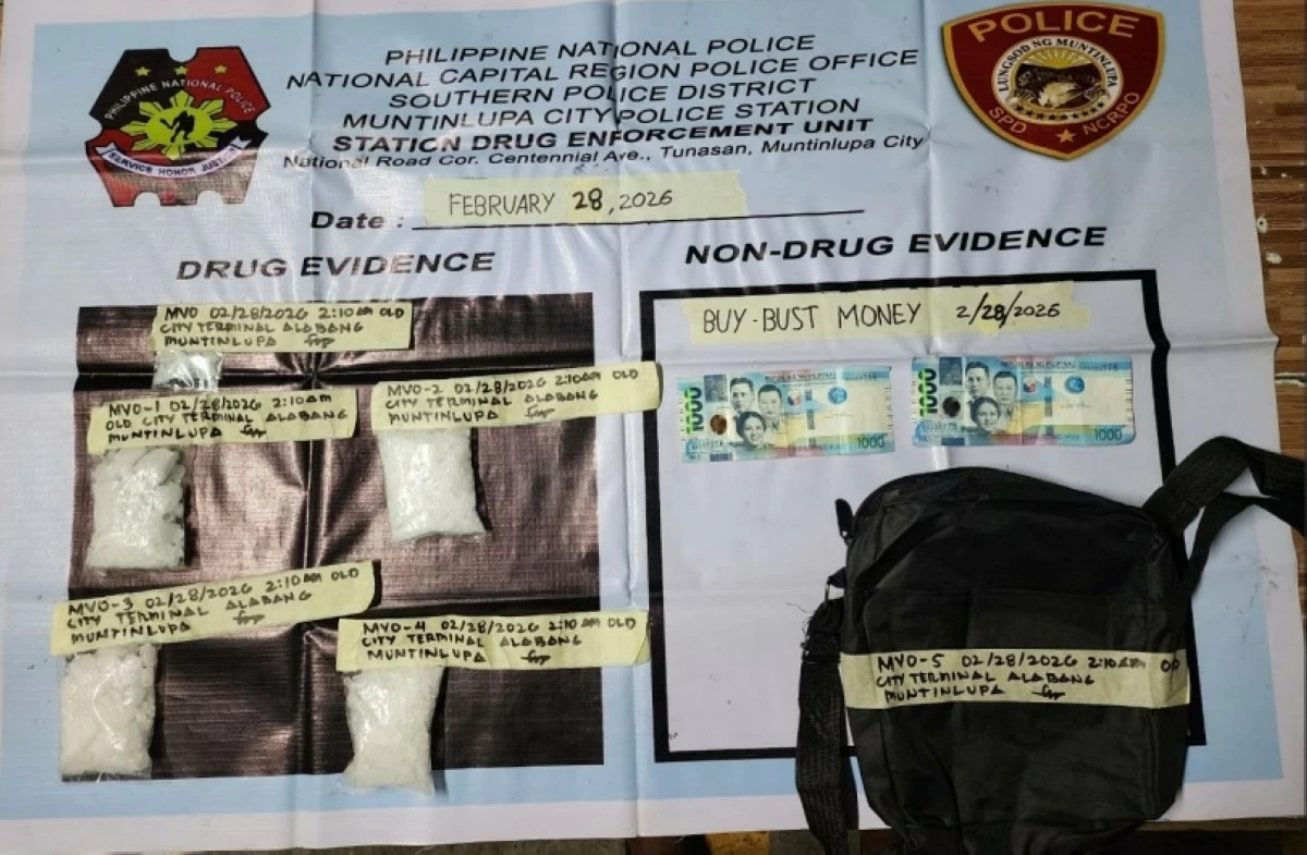 The shabu and buy-bust money seized by the Muntinlupa police in Alabang on Feb. 28 (Photo from Muntinlupa police) 
