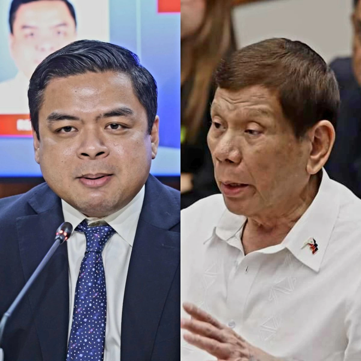 Bicol Saro Party-list Rep. Terry Ridon (left), former president Rodrigo Duterte (PPAB, Facebook)