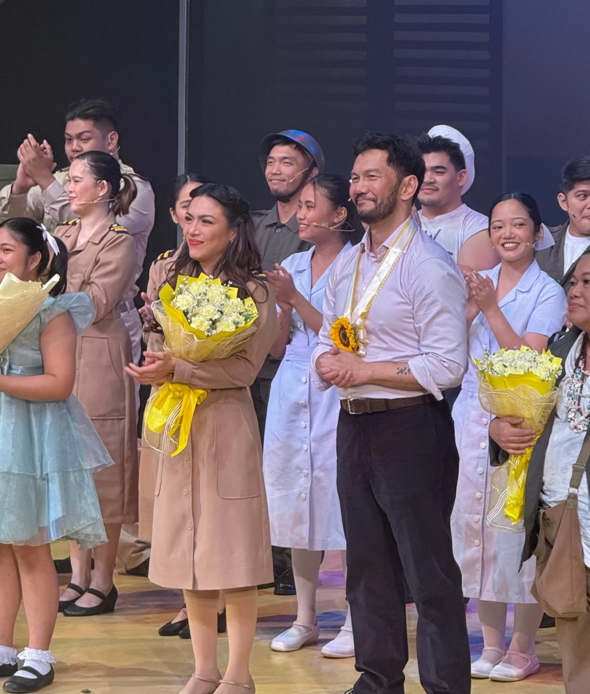 Curtain call of South Pacific, as presented by the UST Conservatory of Music, with Ciara Sotto leading the cast as US Navy nurse, Nellie Forbush, along with Jose Vera Perez, as Emile de Becque.