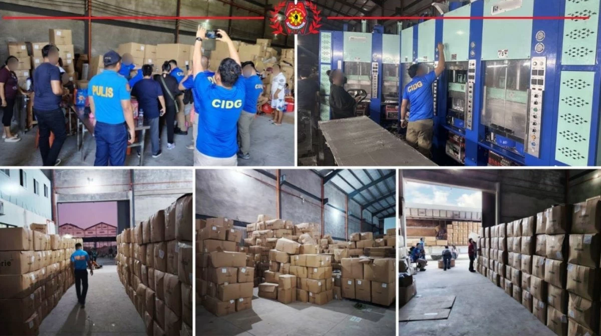 CIDG operatives conduct inventory on two raided warehouses in Pampanga where P350 million worth of fake footwear and equipment were seized. (photo: CIDG) 