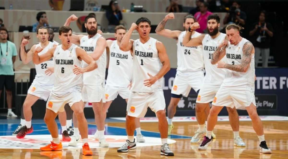 Before tip-off, The Tall Blacks, New Zealand men’s national basketball team ignite the court with the
haka - a traditional Māori ceremonial dance from New Zealand