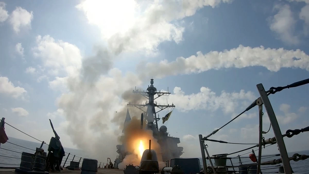This image from video provided by U.S. Central Command shows a missile being launched from from a U.S. Navy ship in support of Operation Epic Fury on Saturday, Feb. 28, 2026. (U.S. Central Command via AP)