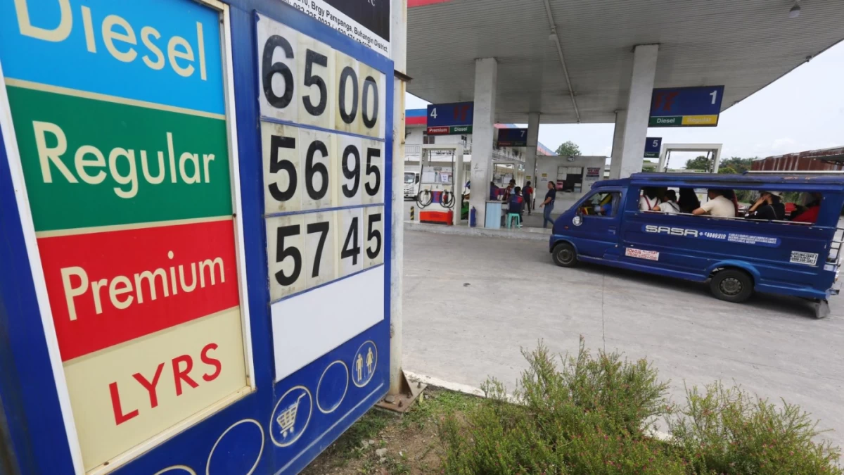A Gas station in Davao City displays current pump prices as of March 5, 2026, amid warnings of a significant price increase next week. Energy officials and local retailers are monitoring the market closely as geopolitical instability in the Middle East continues to drive up global oil costs. (Photo by Keith Bacongco I MB)