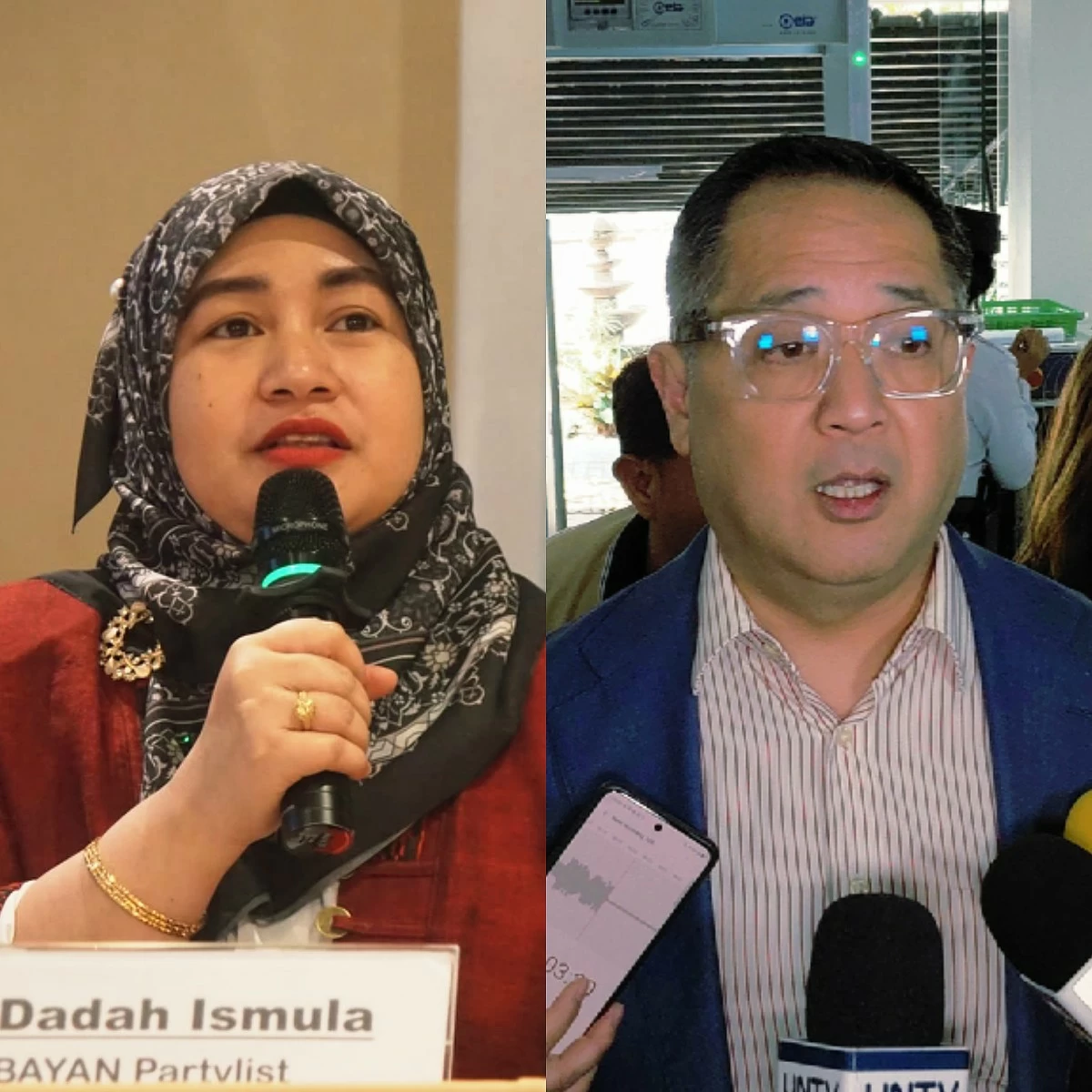 Akbayan Party-list Rep. Dadah Ismula (left), Quezon City 4th district Rep. Jesus "Bong" Suntay (Facebook, MANILA BULLETIN)