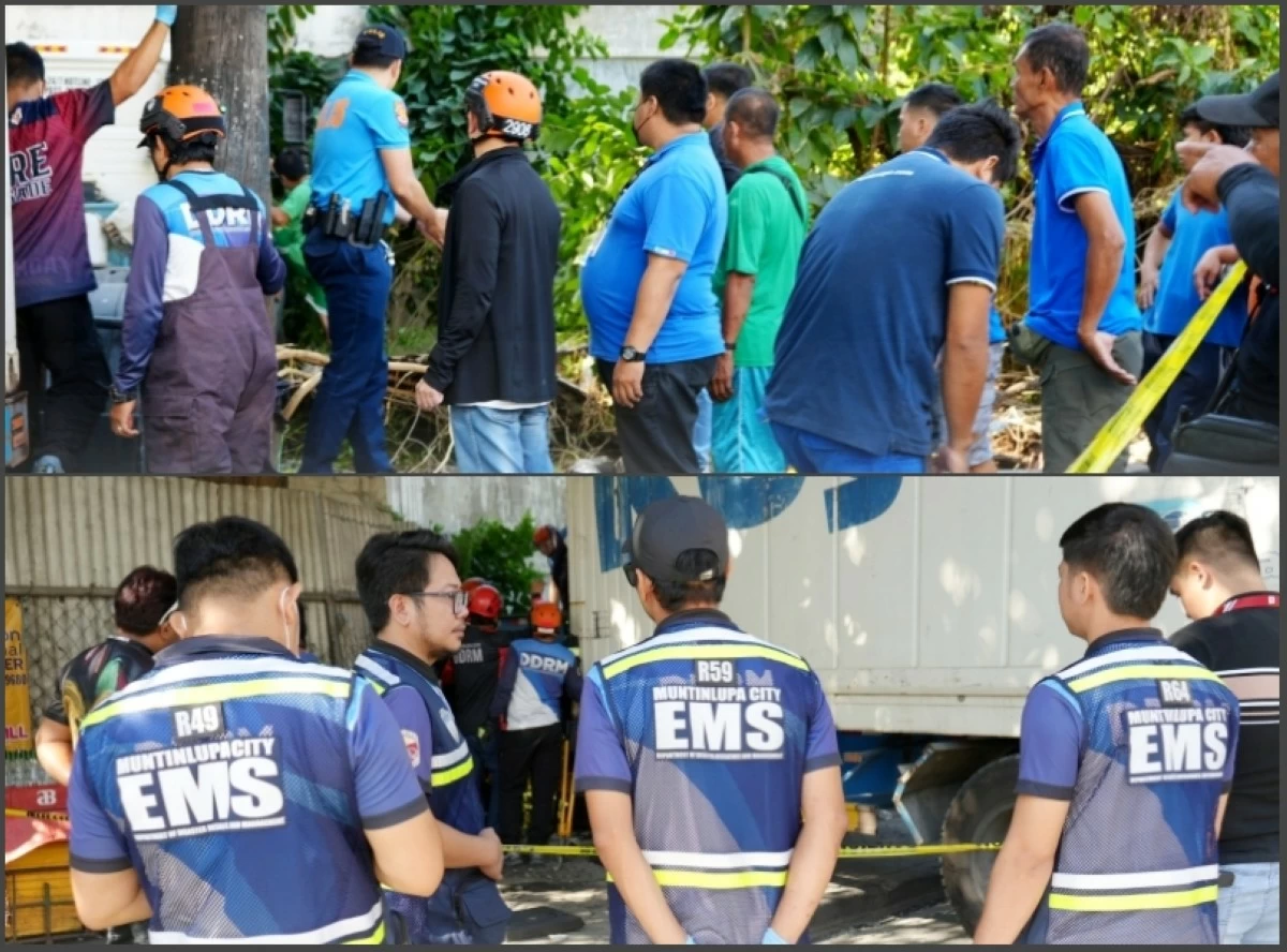 Personnel from the Muntinlupa City Disaster Reduction and Management Office and Muntinlupa police at the accident area in Sucat, Muntinlupa (Photo from the Muntinlupa City Disaster Reduction and Management Office)  