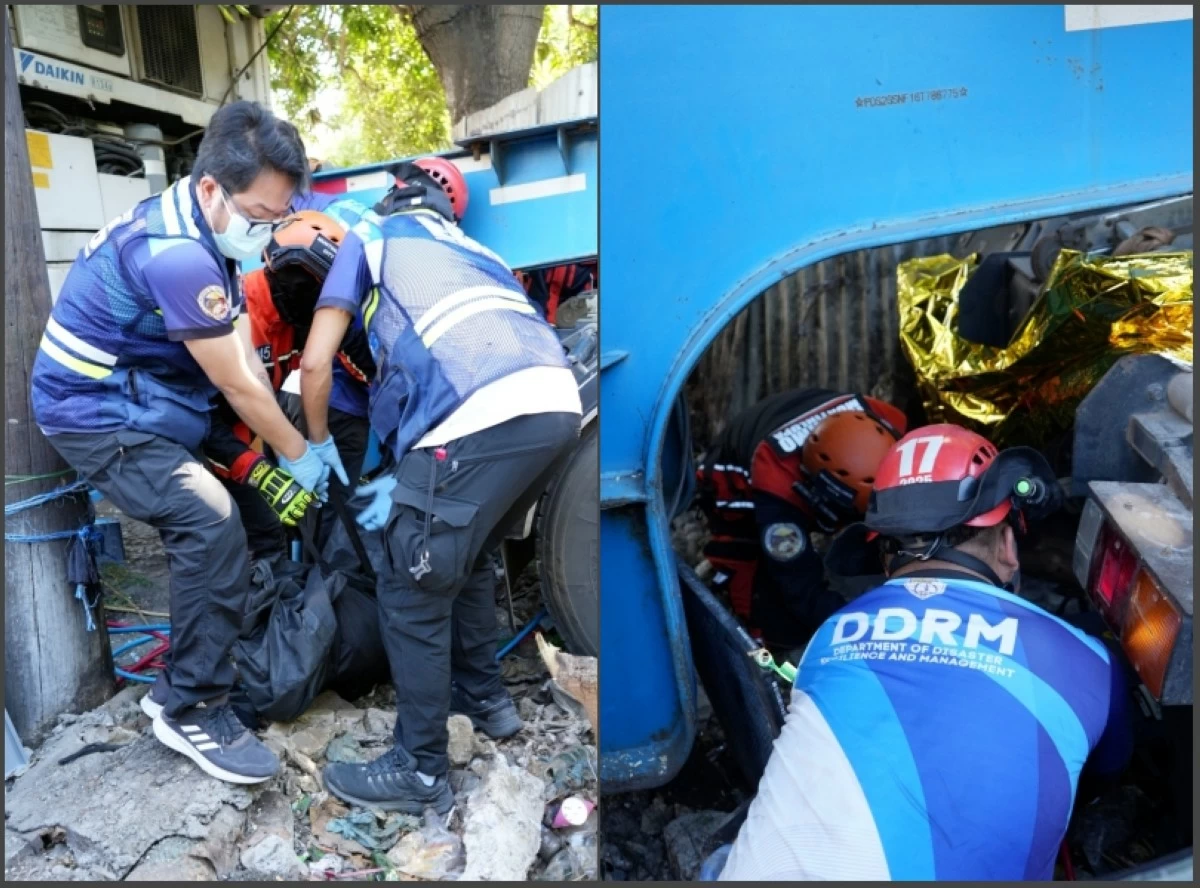 Personnel from the Muntinlupa City Disaster Reduction and Management Office at the accident area in Sucat, Muntinlupa (Photo from the Muntinlupa City Disaster Reduction and Management Office)  