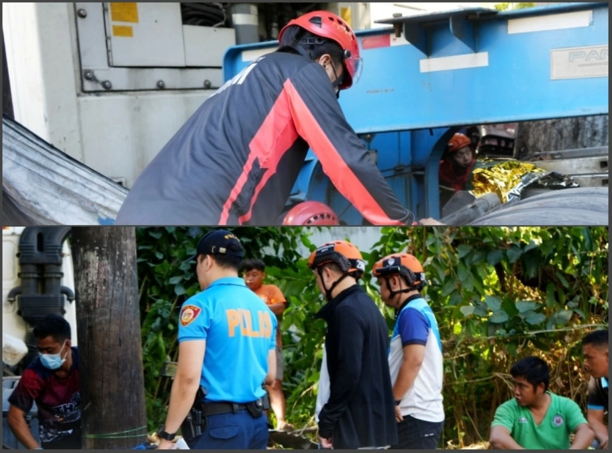 Personnel from the Muntinlupa City Disaster Reduction and Management Office and Muntinlupa police at the accident area in Sucat, Muntinlupa (Photo from the Muntinlupa City Disaster Reduction and Management Office)  