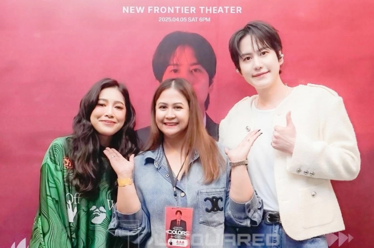 L-Squared Productions COO Ailene Llado (center) with K-pop singer Kyuhyun of Super Junior (Photo from L2) 
