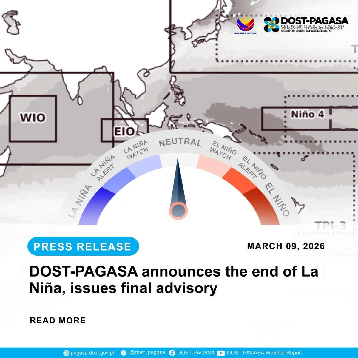 PAGASA declares end of La Niña; neutral climate conditions return