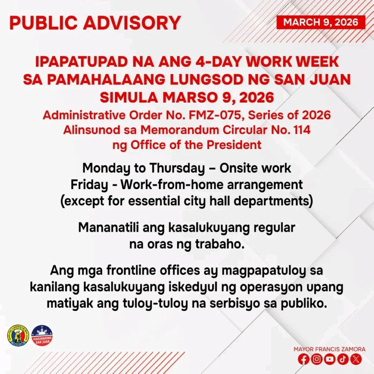 Photo from Mayor Francis Zamora