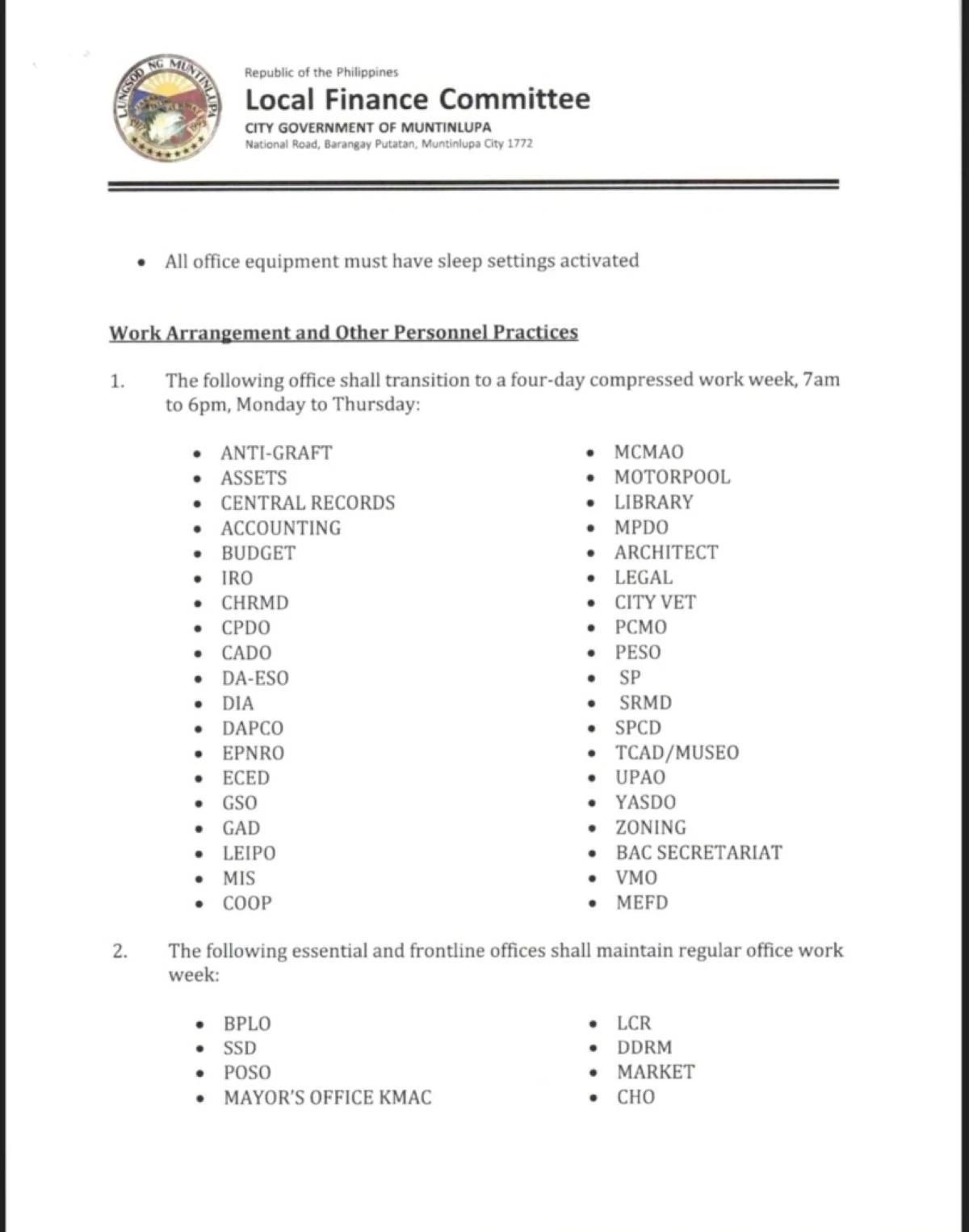 The resolution of the Local Finance Committee signed by Muntinlupa Mayor Ruffy Biazon (Photo from Mayor Biazon's Facebook account) 