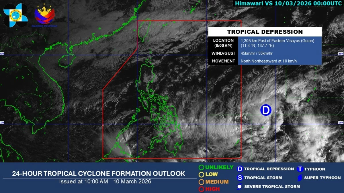 Satellite image of a tropical depression outside the Philipine Area of Responsibility (Courtesy of PAGASA)