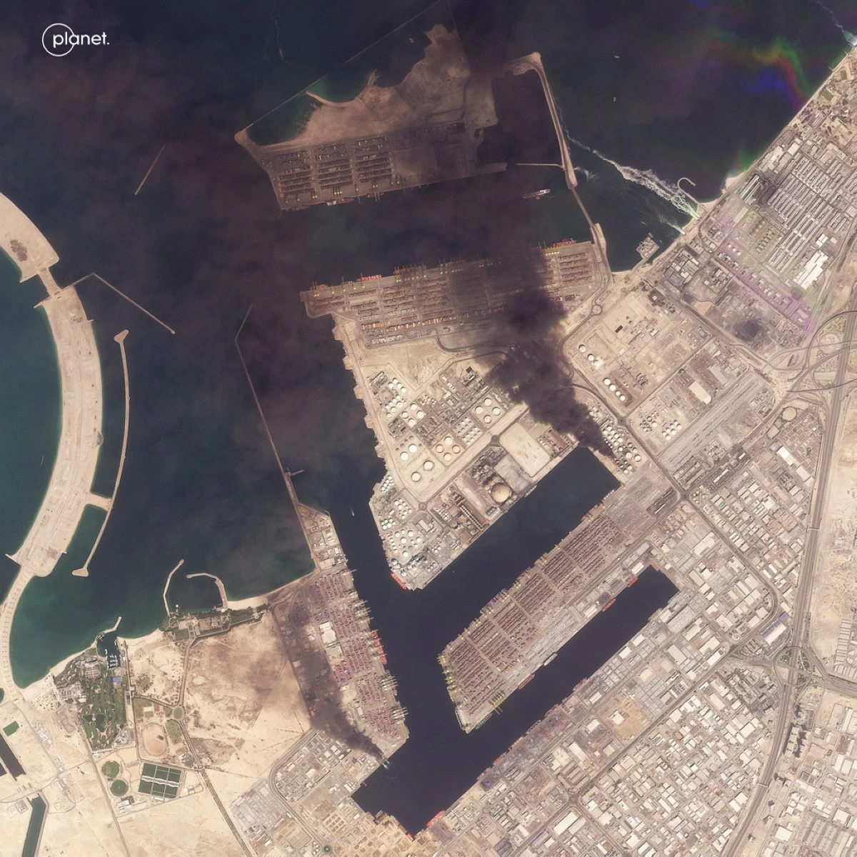 FILE - This image provided by Planet Labs PBC shows the Jebel Ali Port in Dubai, United Arab Emirates, March 1, 2026. (Planet Labs PBC via AP, File)
