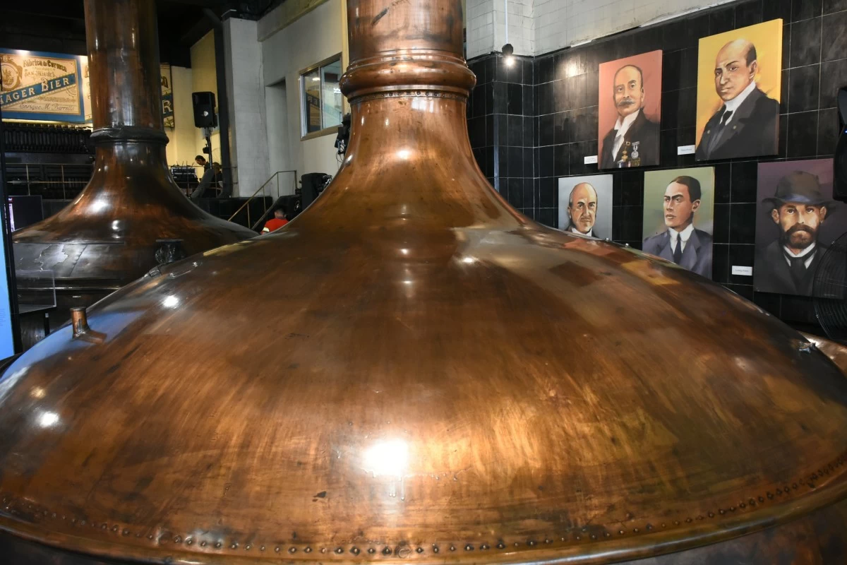 All-copper mash tun used in brewing beer.