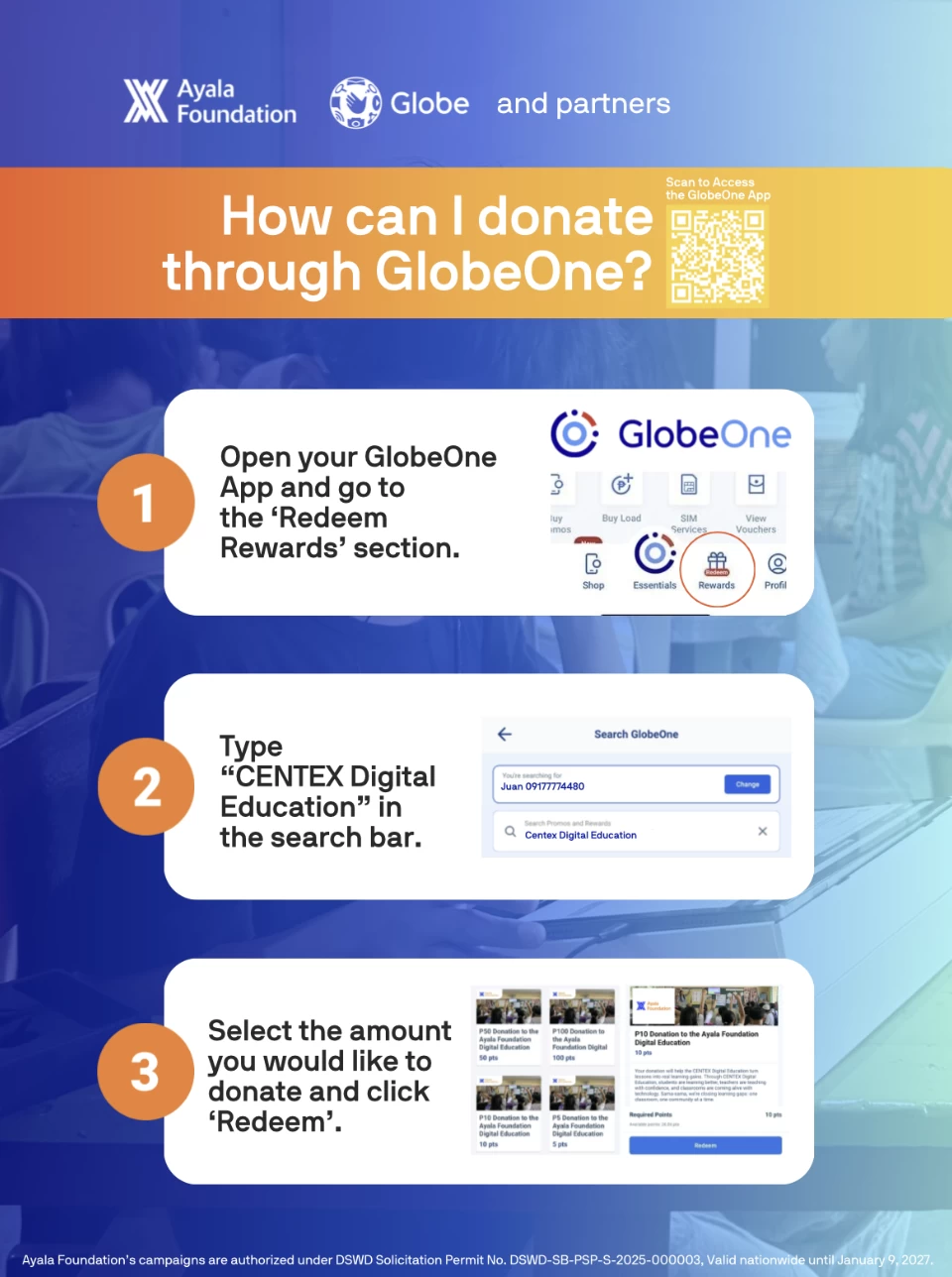 Ayala Foundation’s Centex Digital Education program brings together the Department of Education and local school communities: We work hand-in-hand to create meaningful change grounded in our partners’ needs and contexts.  Join our shared work by donating your Globe Rewards points. Photo courtesy of Ayala Foundation, Inc.