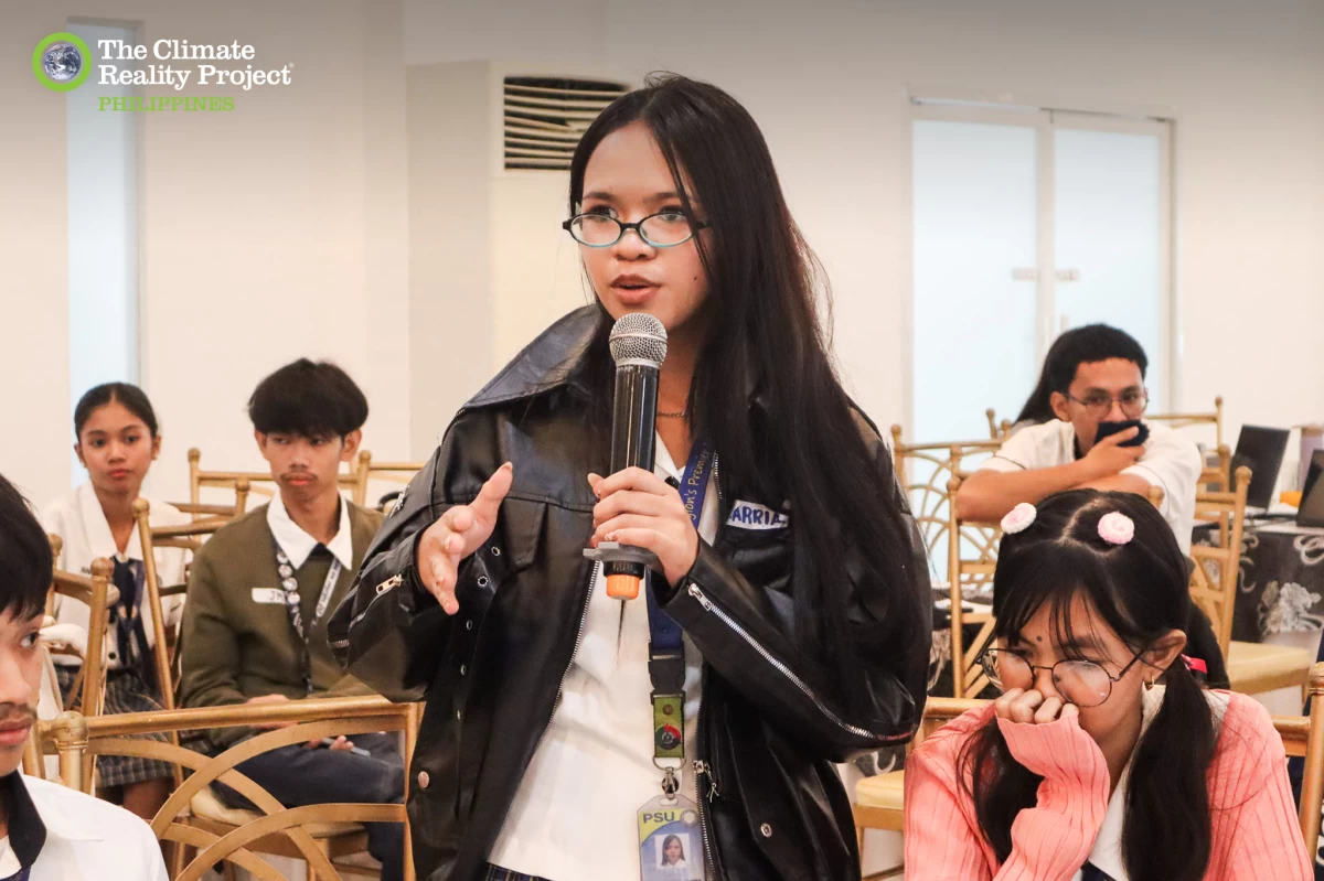 First-year biology student Marrian Flor Castro discusses the impact of climate change in her community, citing the extreme heat often experienced in Lingayen.