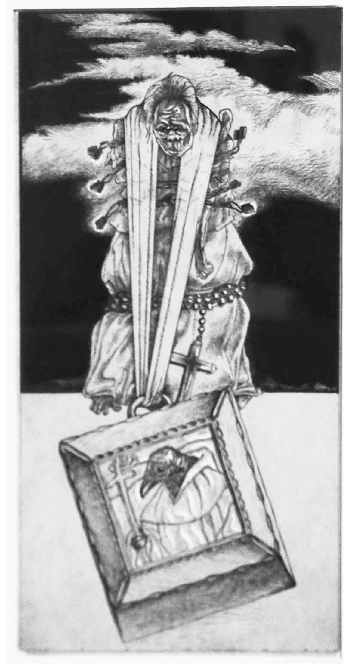 'THE WEIGHT OF COLONIAL HISTORIES,' pen and ink on bristol board, Jose Tence Ruiz,1983