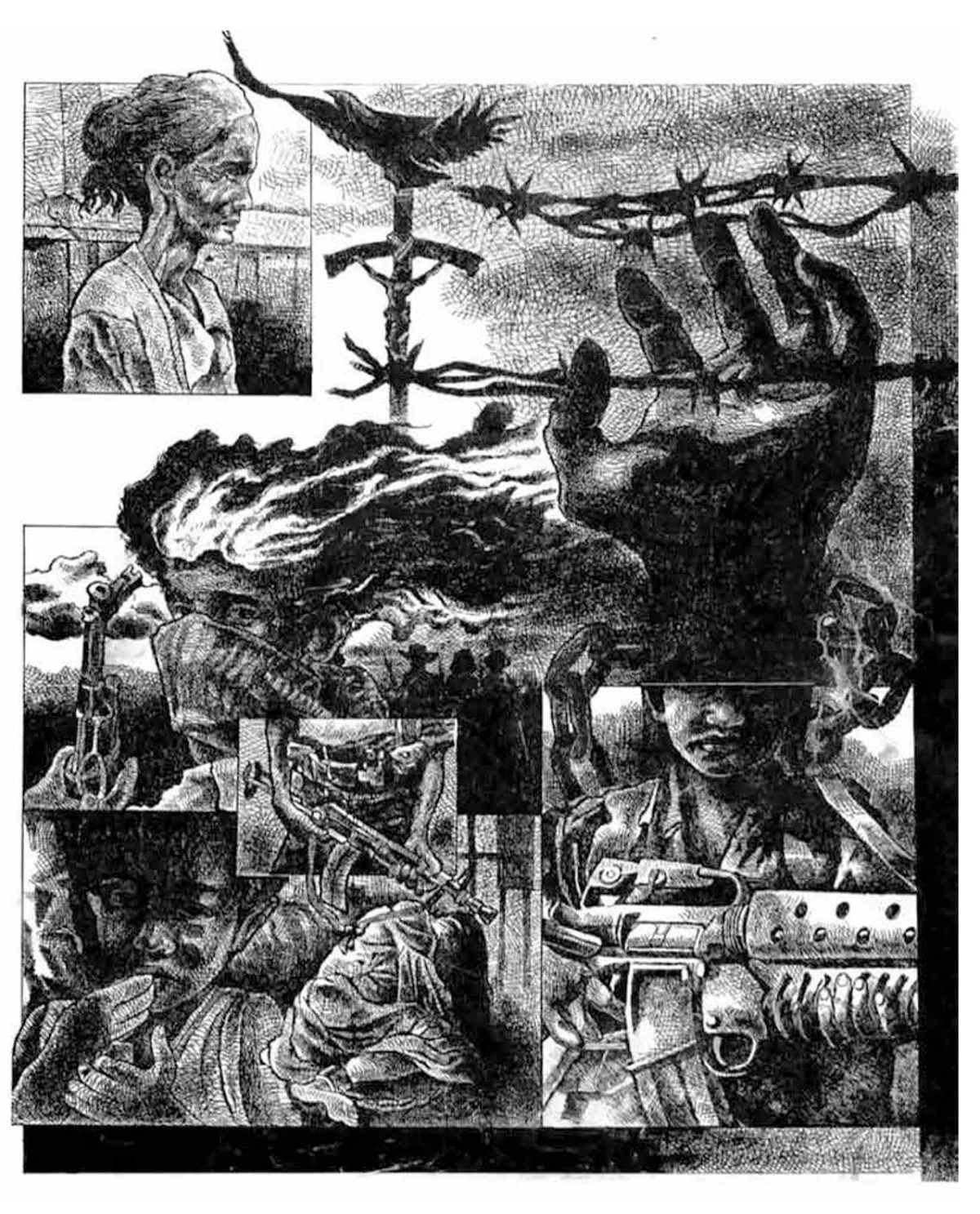 'GISING BAYAN, BUKAS TAYO'Y LALABAN (WAKE UP NATION, TOMORROW WE FIGHT),' pen and ink on illustration board, Pinggot Zulueta, 1985