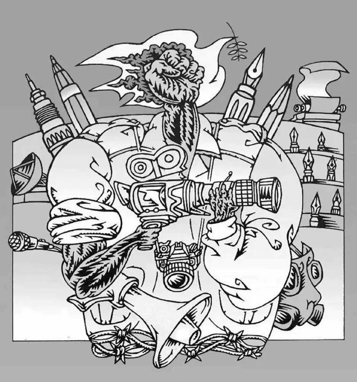 'THE MEDIA ACTIVIST,' pen and ink on illustration board, Pinggot Zulueta, 1991