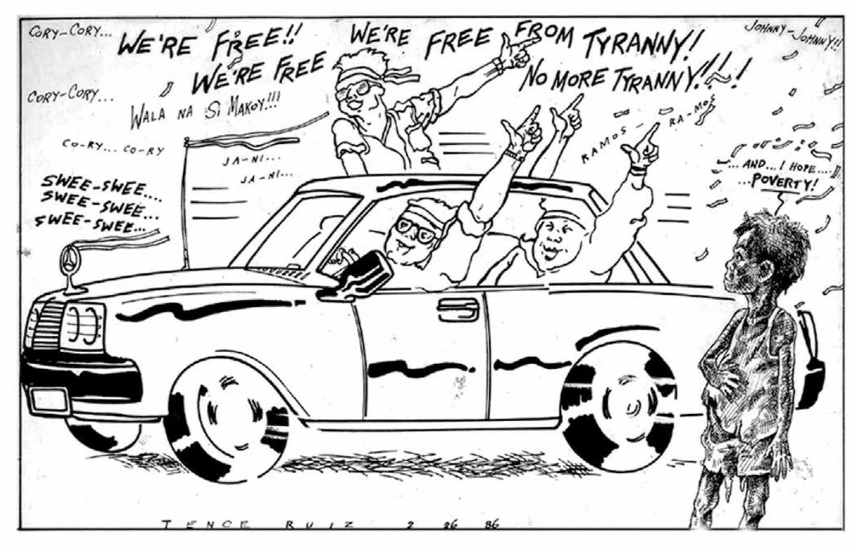 'FEB 26, 1986-AND I HOPE, POVERTY...,' pen and ink on vellum, Jose Tence Ruiz, 1986