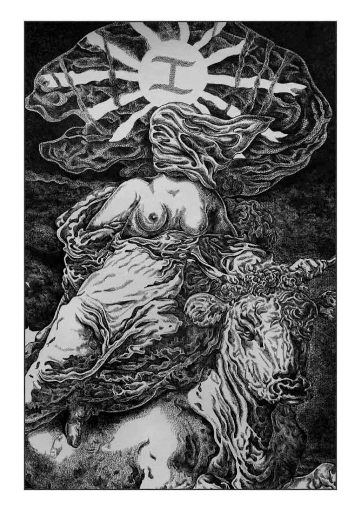 'ANG PANGHAHALAY KAY FILIPINA (THE RAPE OF FILIPINA),' pen and ink on paper, Pinggot Zulueta, 2026