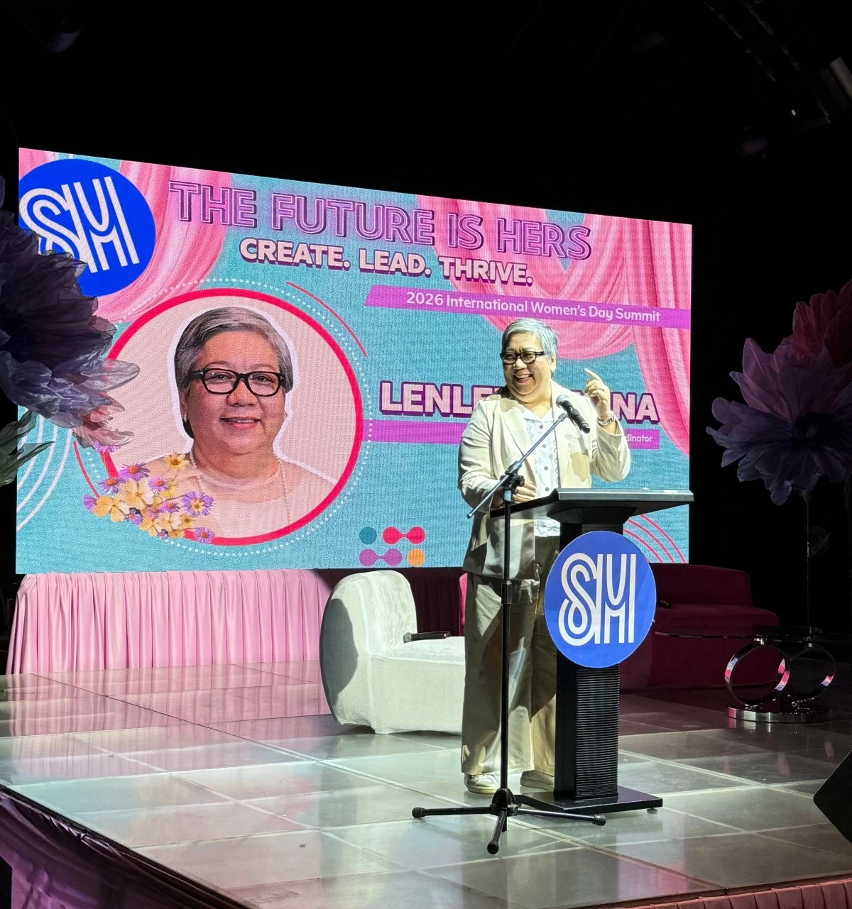 Lenlen Mesina, UN Women’s Country Programme Coordinator, at the SM 2026 International Women’s Day Summit. 