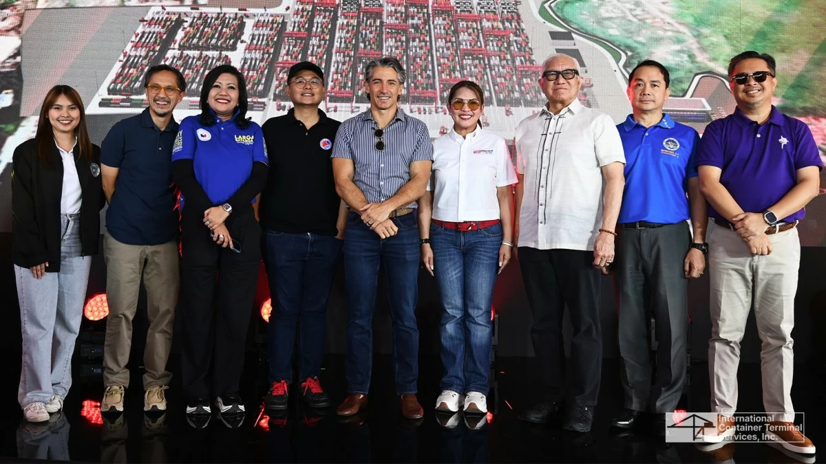 National and local leaders gather at the launch of $800-million South Luzon Container Terminal to expand container-handling capacity in Southern Luzon (from left): Bauan Vice Mayor Jennelle Claresta Guenn Abante, Public Works and Highways Secretary Vivencio S. Dizon, Batangas 2nd District Rep. Gerville R. Luistro, Transportation Acting Secretary Giovanni Z. Lopez, ICTSI executive vice president Christian R. Gonzalez, Bauan Mayor Wendah Katrina R. Dolor, Batangas Vice Governor Hermilando I. Mandanas, Bureau of Customs Commissioner Ariel F. Nepomuceno, and Philippine Ports Authority general manager Jay Daniel R. Santiago. 