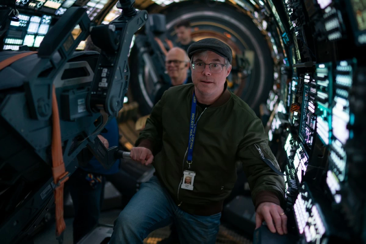 'Project Hail Mary' author Andy Weir on the set of the book's film adaptation. Image credit to Columbia Pictures. 