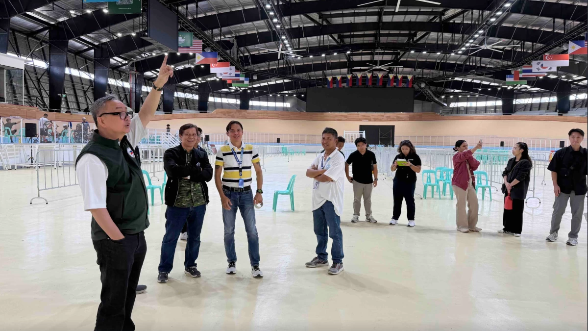 PHILCYCLING president Abraham “Bambol” Tolentino checks on the progress of preparations at the Tagaytay CT Velodrome. 
