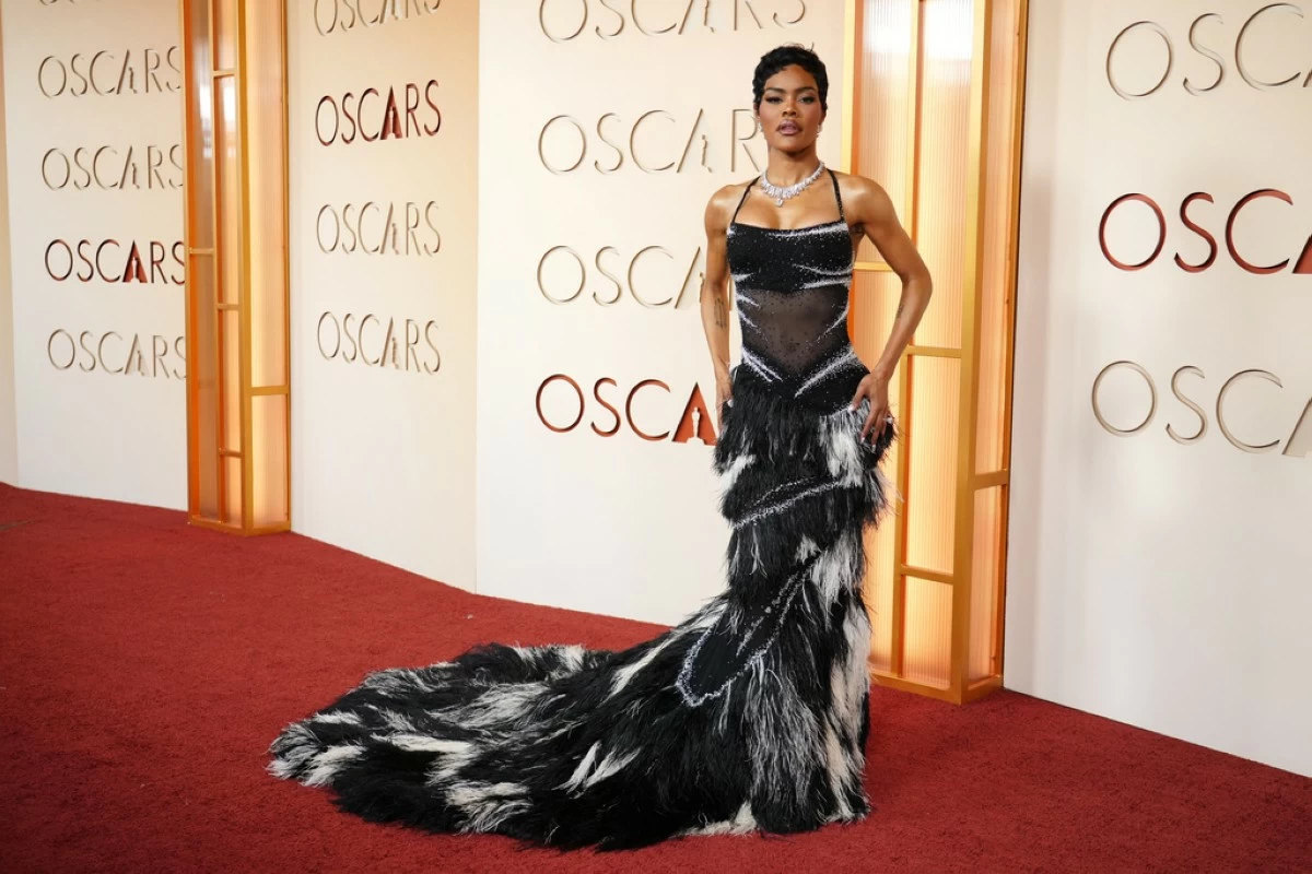 Teyana Taylor arrives at the Oscars on Sunday, March 15, 2026, at the Dolby Theatre in Los Angeles. (Photo by Jordan Strauss/Invision/AP)