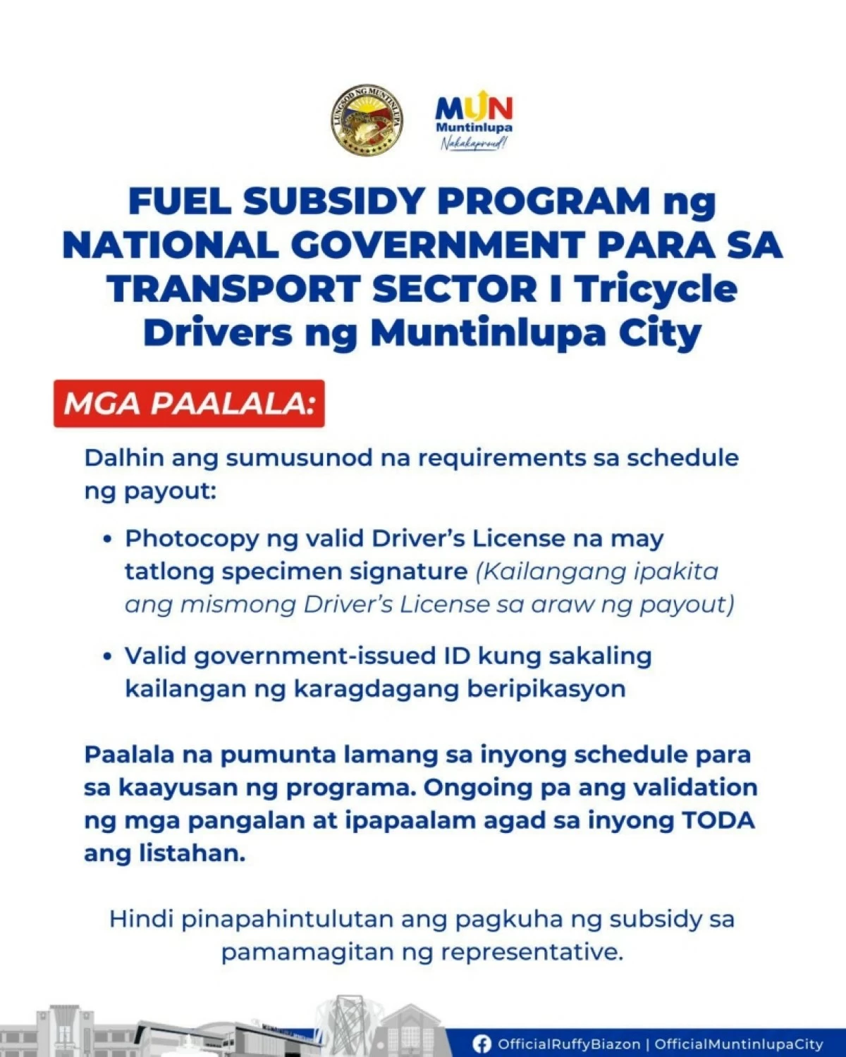 The announcement by the Muntinlupa City government (Photo from Muntinlupa PIO) 