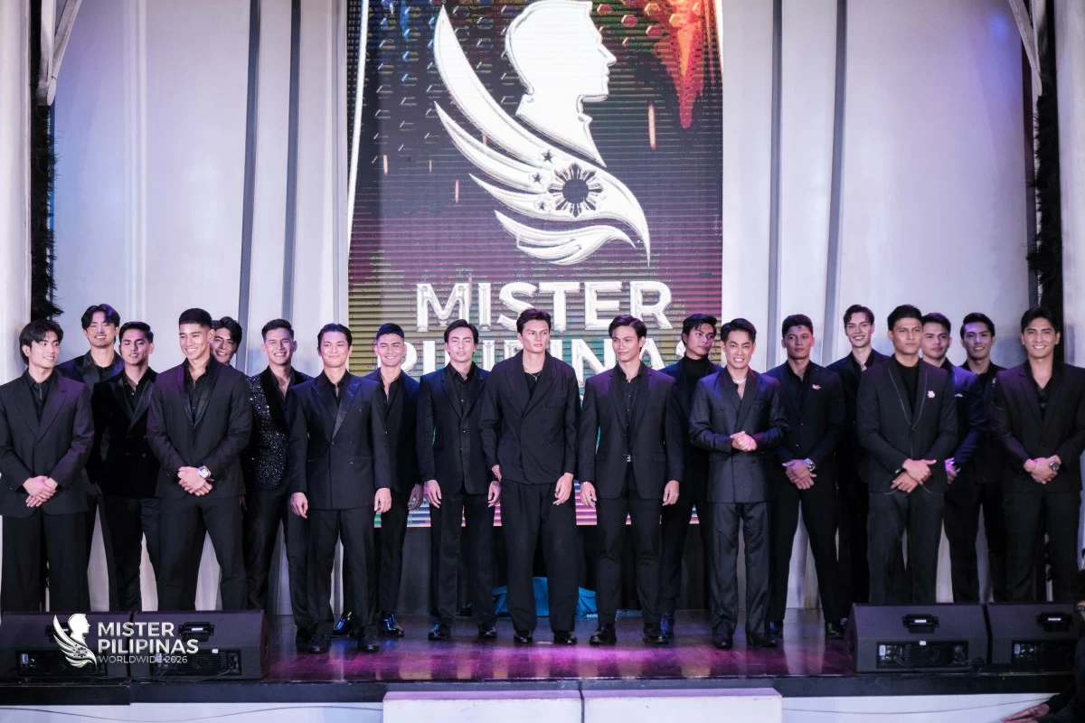 The 20 Mister Pilipinas Worldwide 2026 candidates stand tall during the media presentation.

