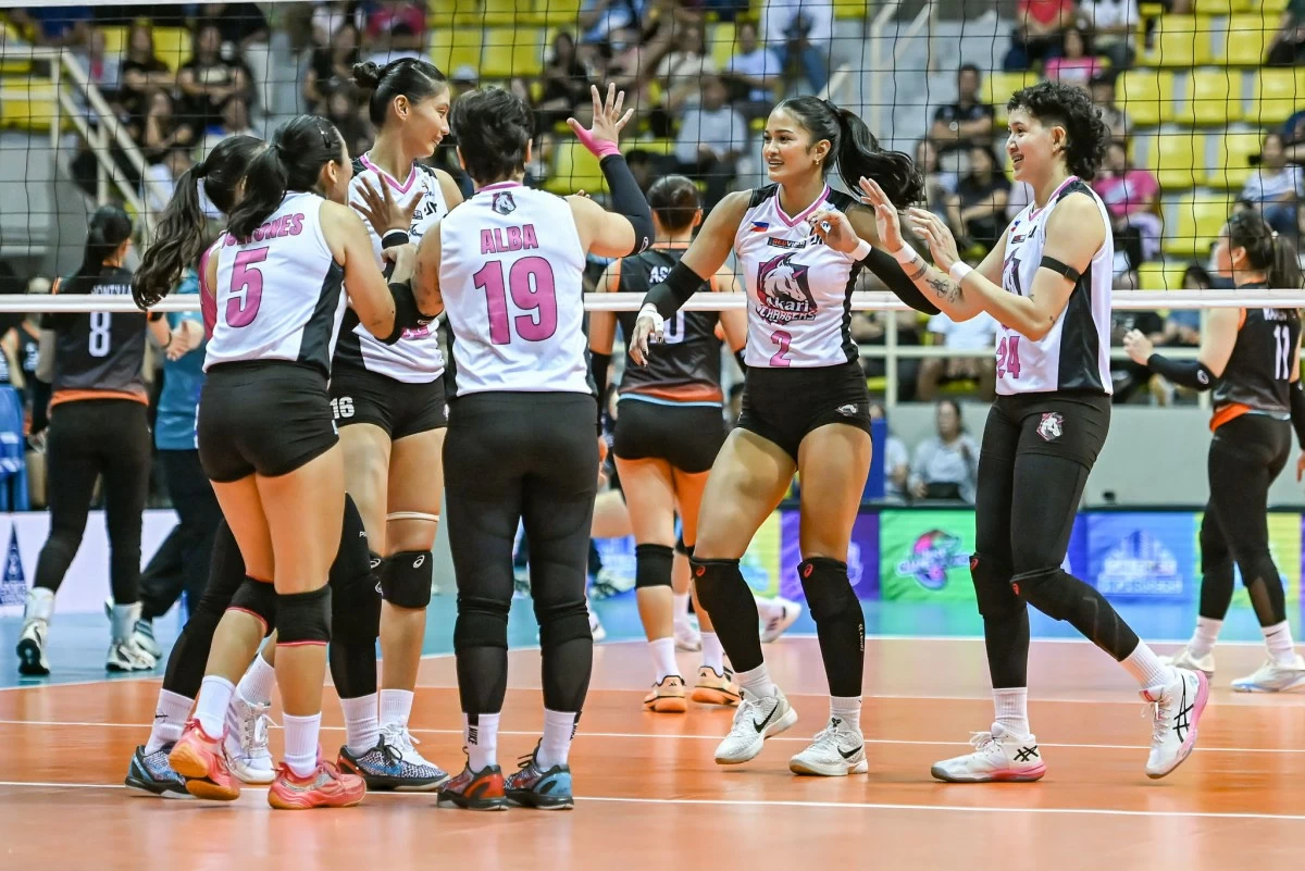 Akari players celebrate after scoring against Galeries Tower. (PVL Images)