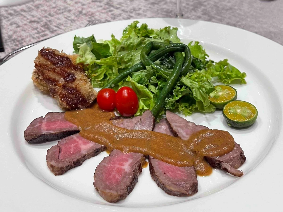 SURF TURF Omi wagyu from Shiga Prefecture with deep-fried Hiroshima oysters