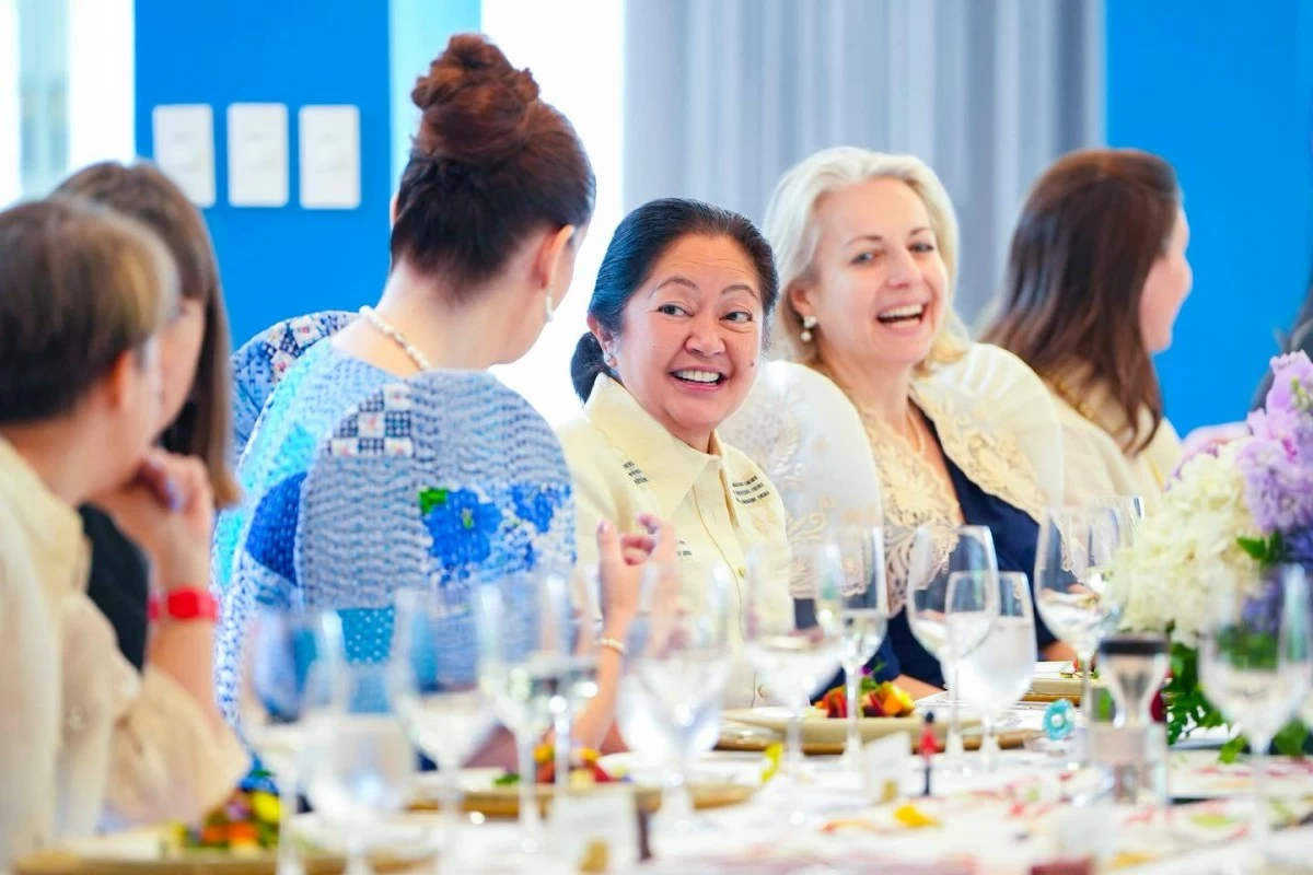 First Lady Liza Araneta Marcos engages in conversation with Hungarian Ambassador Titanilla Tóth and UK Ambassador Sarah Hulton during a luncheon at the latter’s official residence