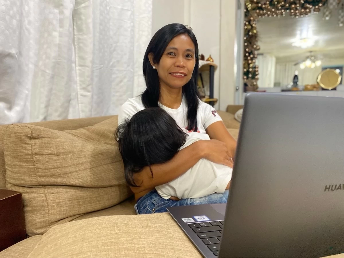 Work-from-home super nanays. Rhiza Mae Macalos took the opportunity presented by Elevate AIDA to undertake digital skills training and eventually pursue flexible careers in the digital space, enabling them to still have time with their growing kids.