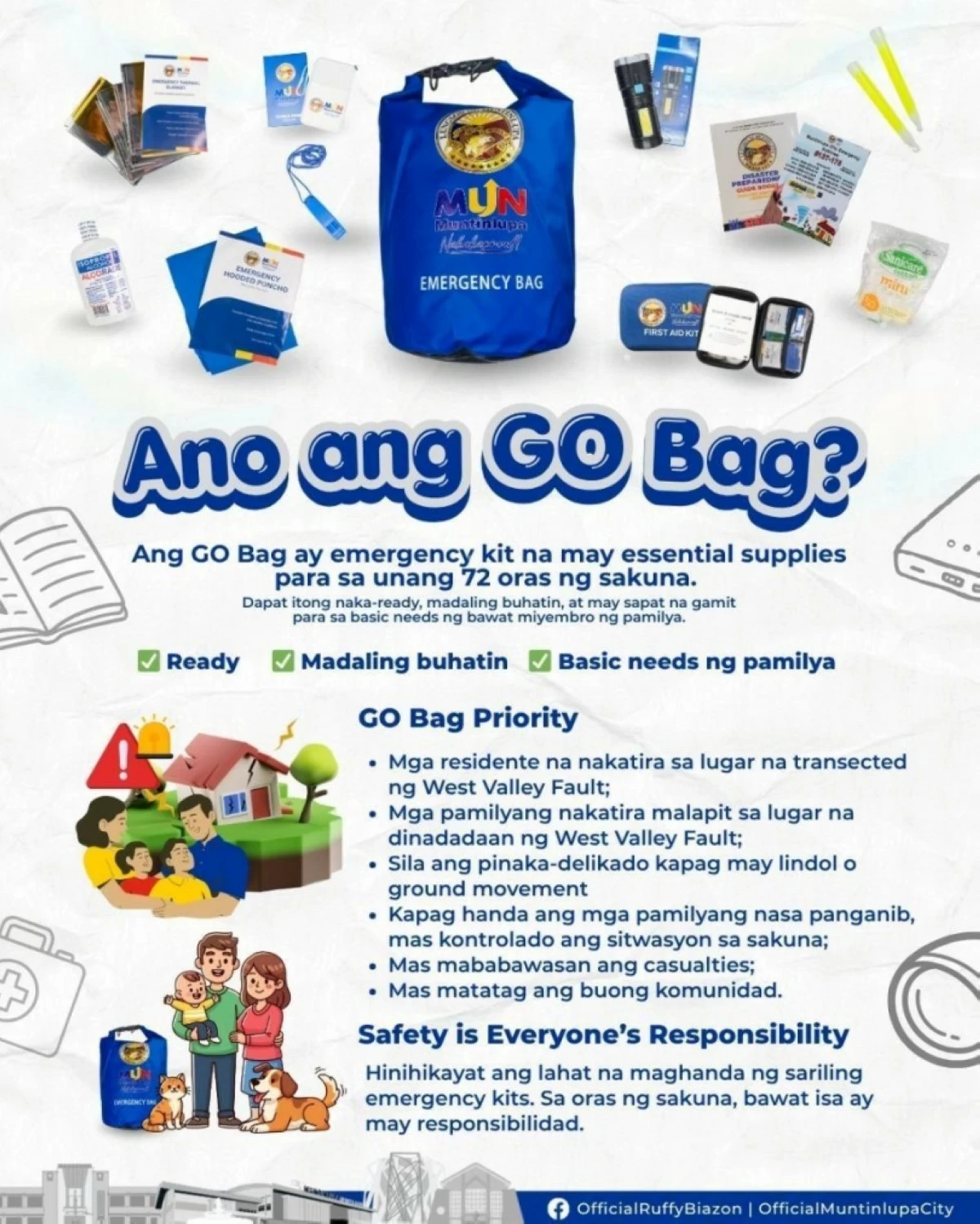 Muntinlupa's go-bag contains essential supplies. (Photo from Muntinlupa PIO)
