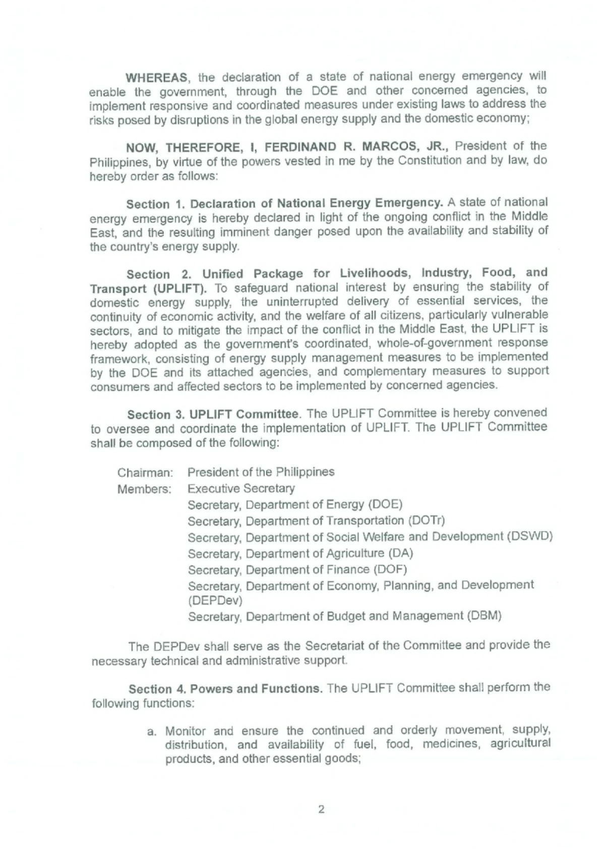 Executive Order No. 110