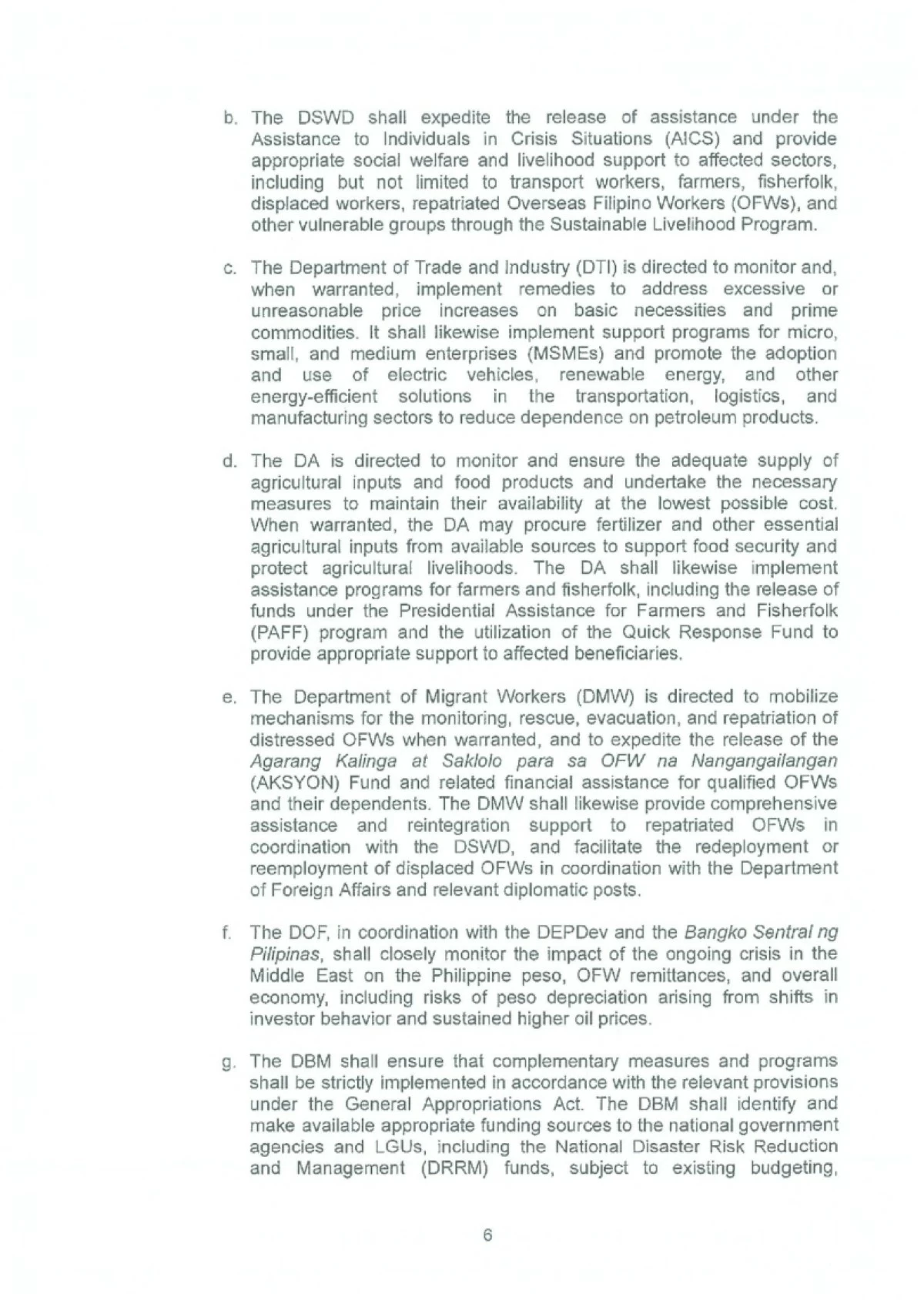 Executive Order No. 110