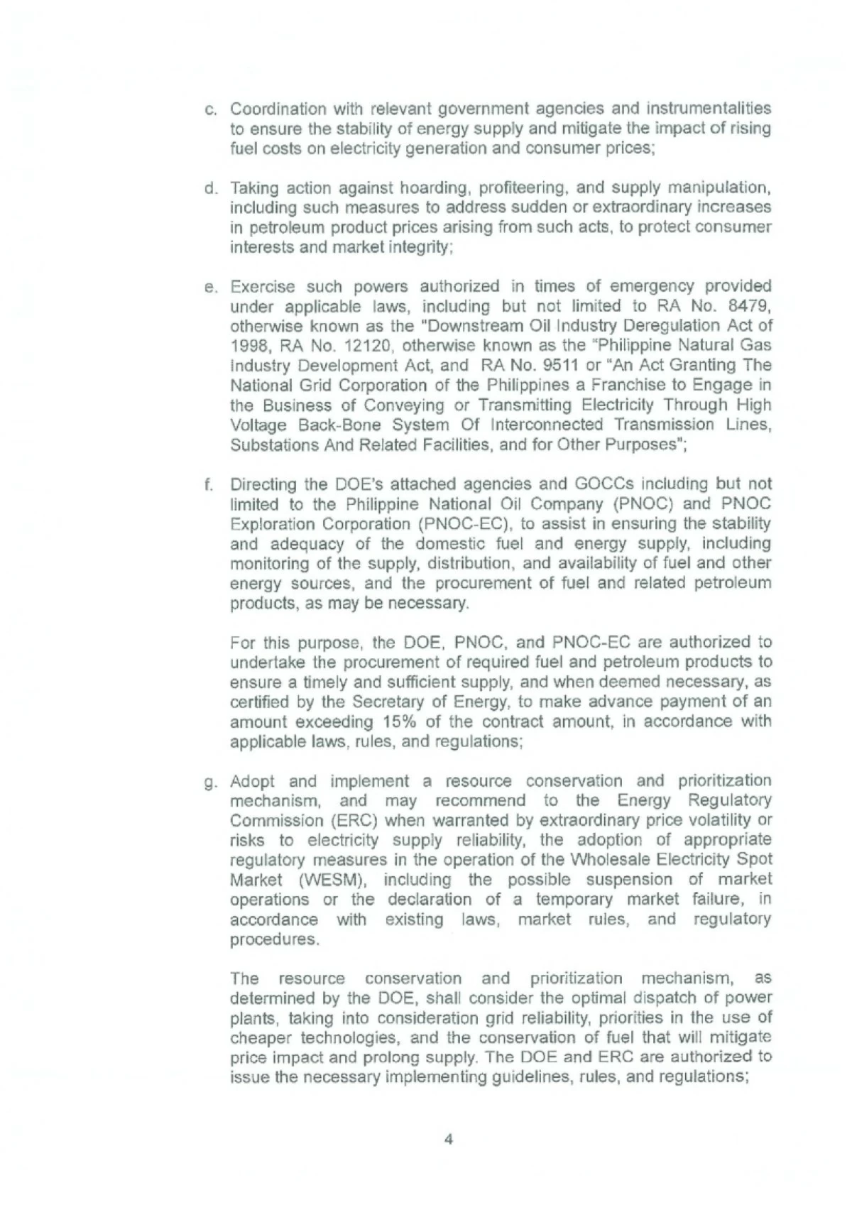 Executive Order No. 110