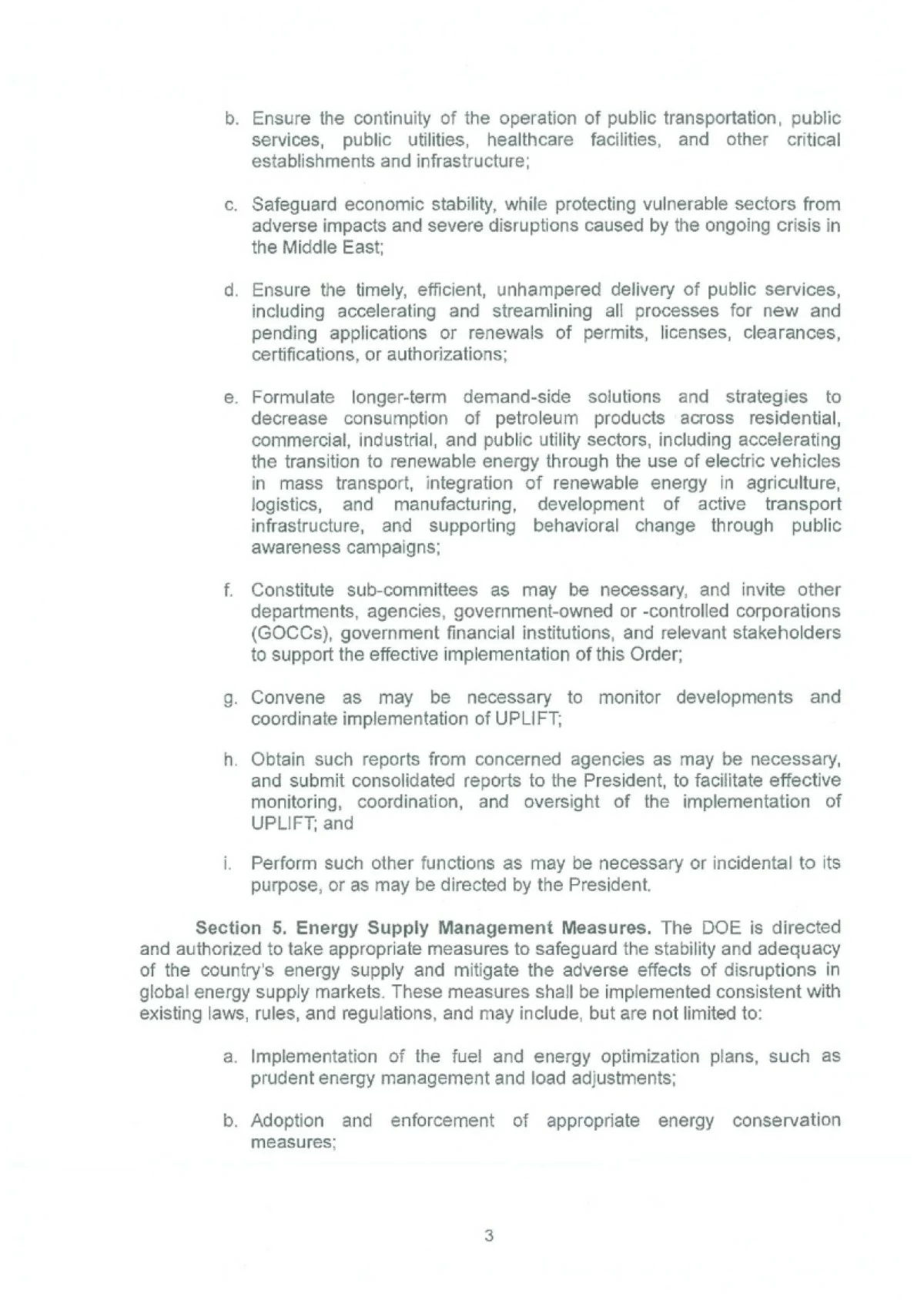 Executive Order No. 110
