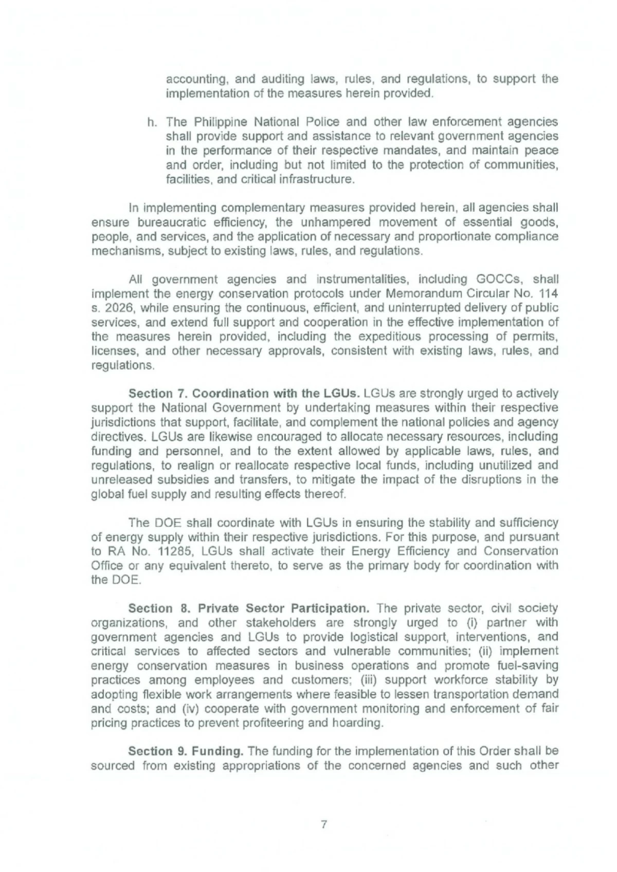 Executive Order No. 110